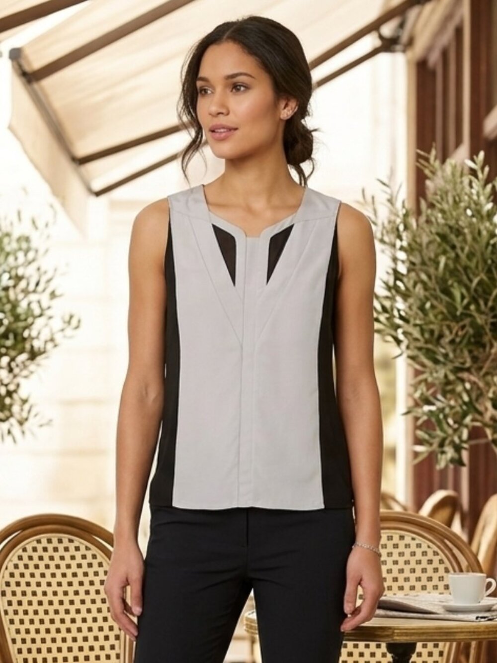 Vero Moda Gray Black Colorblock Top Size Small